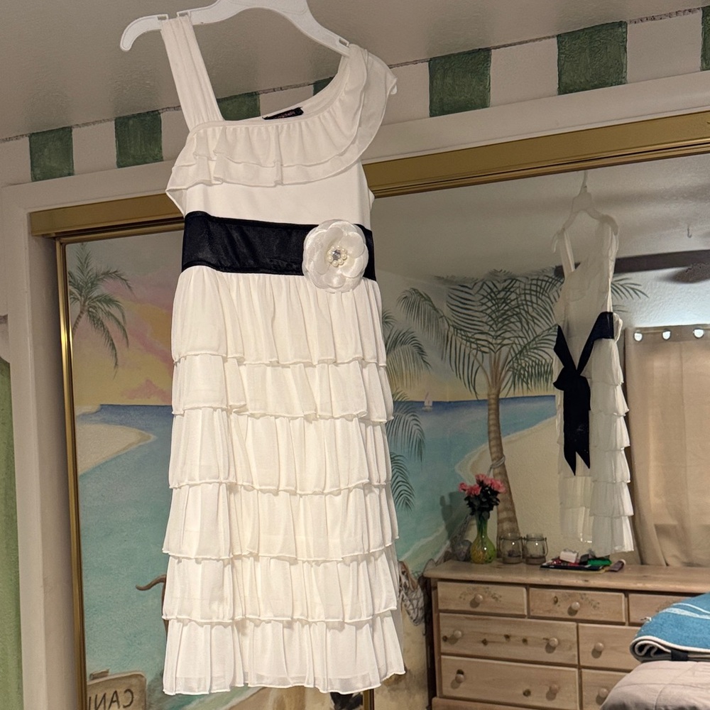 My Michelle White and Black Ruffle Dress